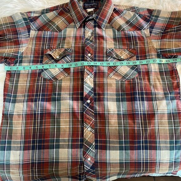 Vintage Wrangler Plaid Pearl Snap Button Up Short Sleeve X-Long Tails 17-1/2 XXL - Picture 5 of 8